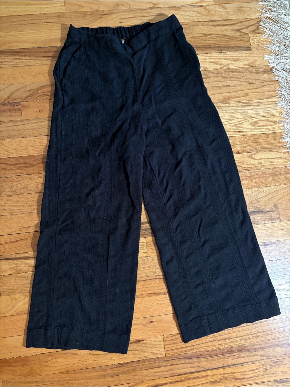 Free People Black Wide-Leg Elastic-Waist Pants